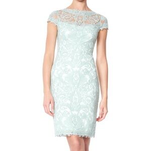 Tadashi Shoji Corded Embroidery on Tulle Floral Cap Sleeve Dress Wedding Formal